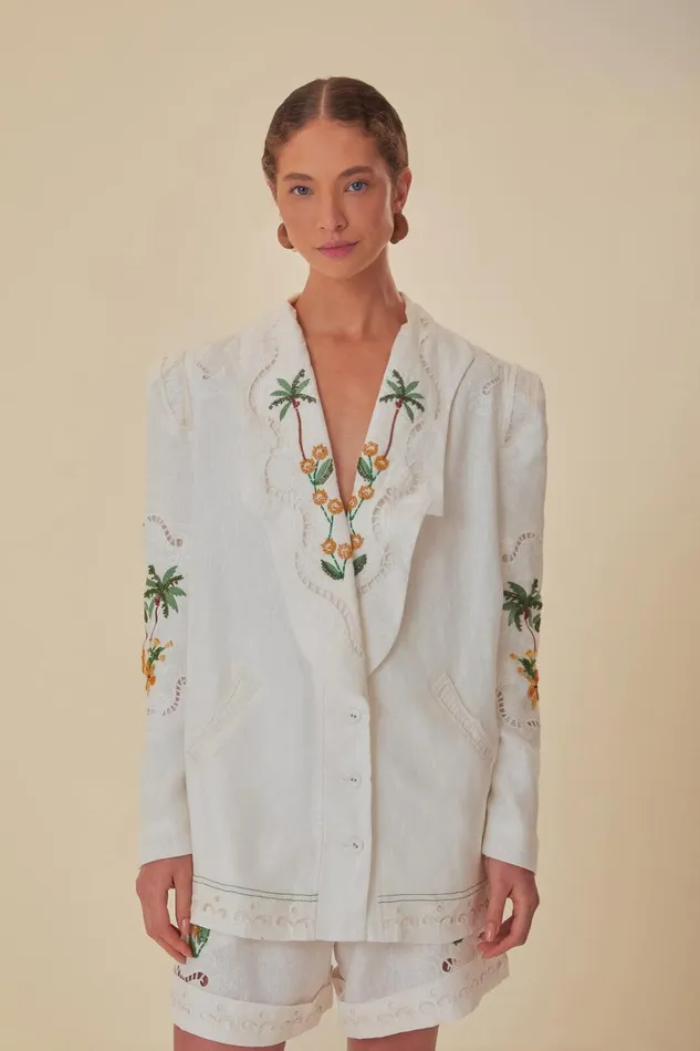 Women OffWhite Coconut Tree Richelieu Euroflax Premium Linen Blazer Offwhite FARM Rio Blazers