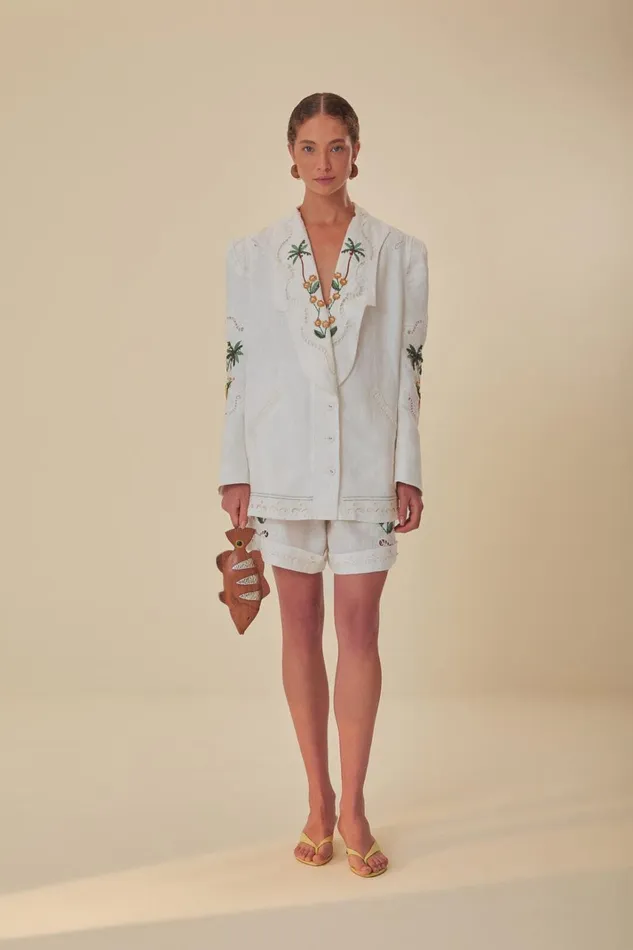 Women OffWhite Coconut Tree Richelieu Euroflax Premium Linen Blazer Offwhite FARM Rio Blazers