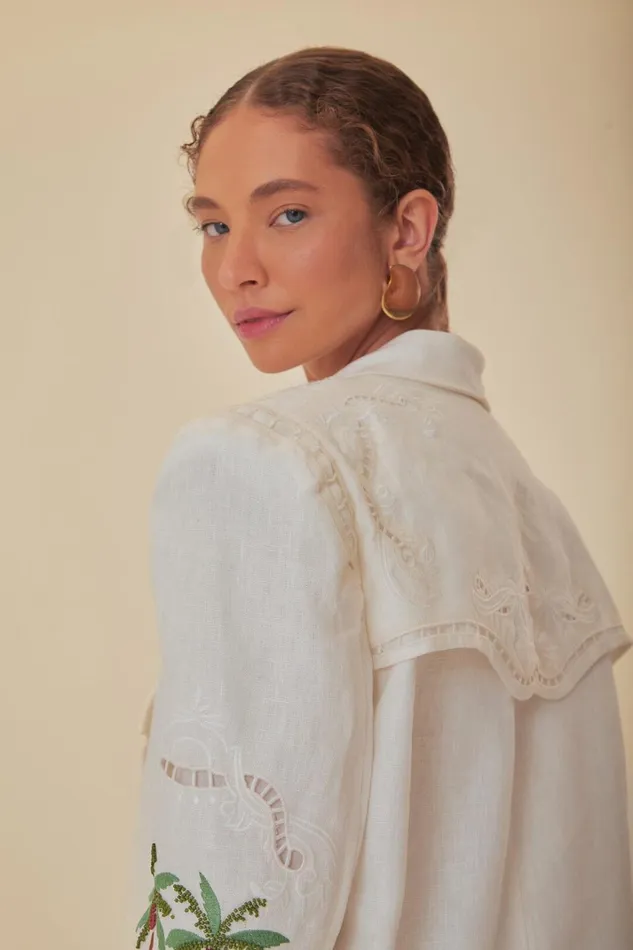 Women OffWhite Coconut Tree Richelieu Euroflax Premium Linen Blazer Offwhite FARM Rio Blazers