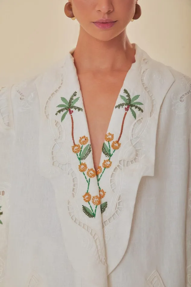 Women OffWhite Coconut Tree Richelieu Euroflax Premium Linen Blazer Offwhite FARM Rio Blazers