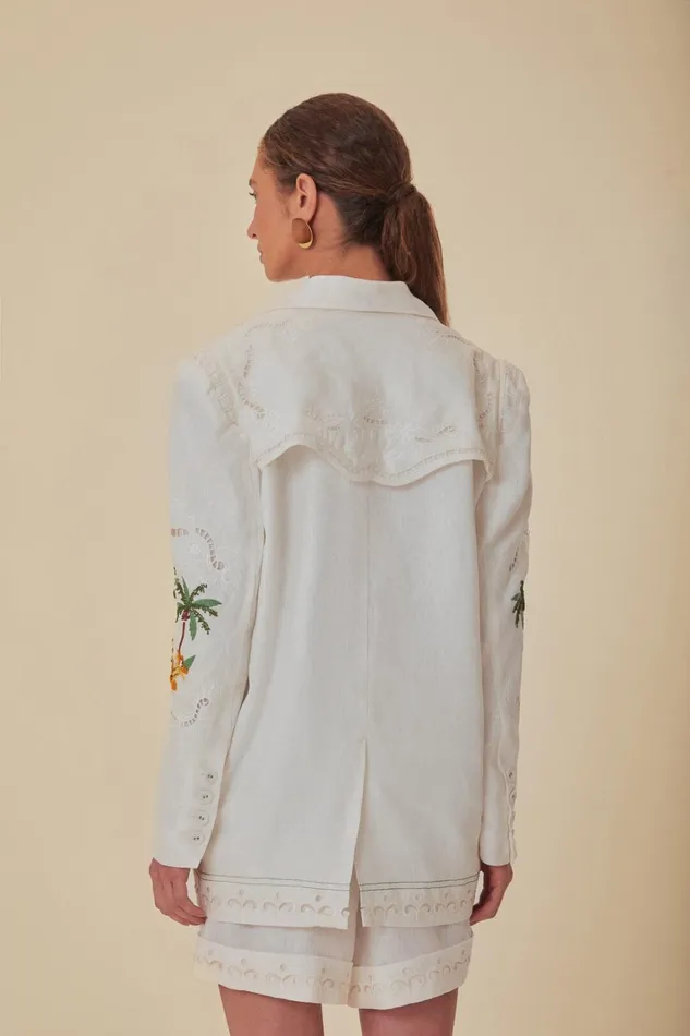 Women OffWhite Coconut Tree Richelieu Euroflax Premium Linen Blazer Offwhite FARM Rio Blazers