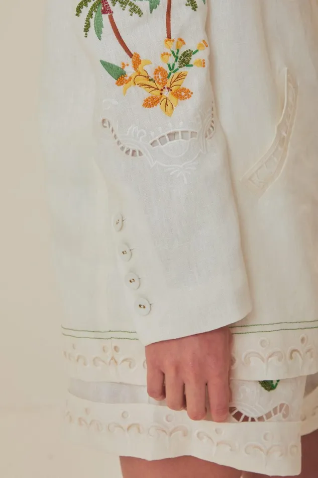 Women OffWhite Coconut Tree Richelieu Euroflax Premium Linen Blazer Offwhite FARM Rio Blazers