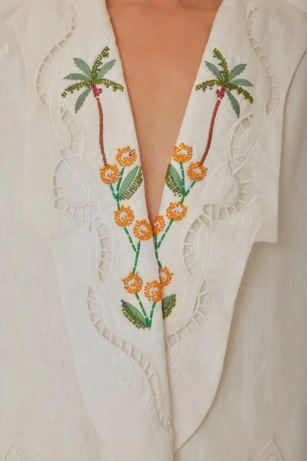 Women OffWhite Coconut Tree Richelieu Euroflax Premium Linen Blazer Offwhite FARM Rio Blazers
