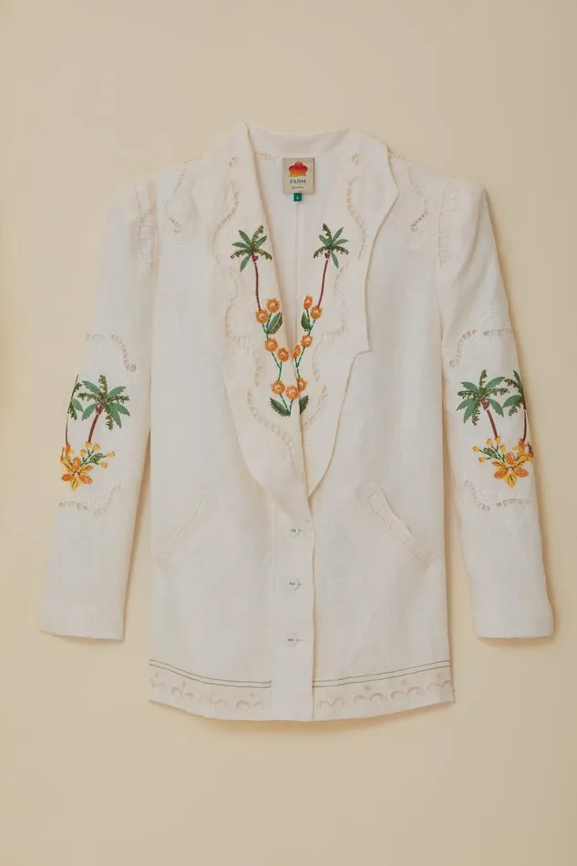 Women OffWhite Coconut Tree Richelieu Euroflax Premium Linen Blazer Offwhite FARM Rio Blazers