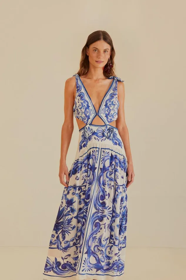Women OffWhite Garden Tiles Maxi Dress Garden Tiles Offwhite FARM Rio Maxi Dresses