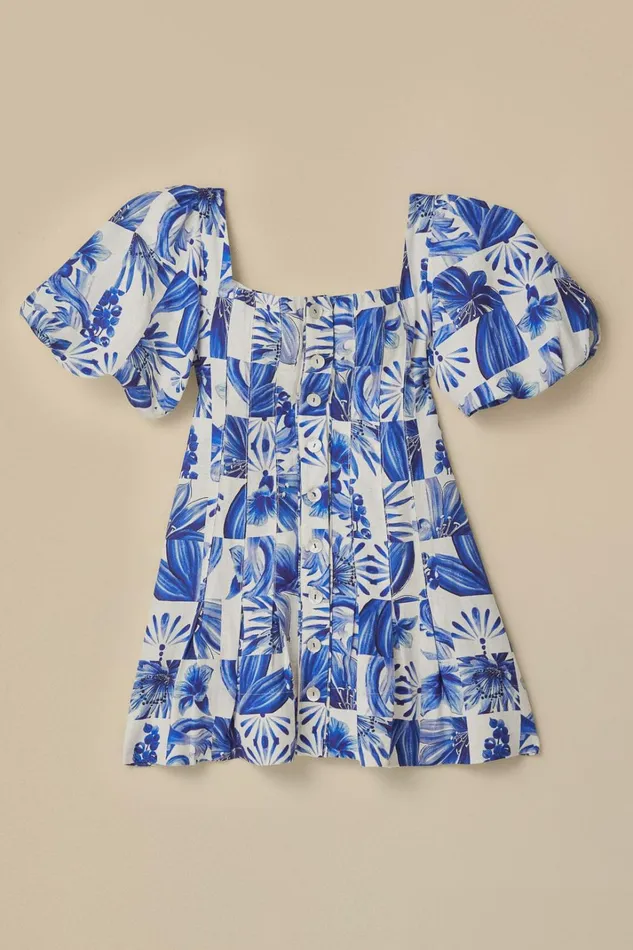 Women OffWhite Garden Tiles Plaid Mini Dress Garden Tiles Plaid Offwhite FARM Rio Mini Dresses