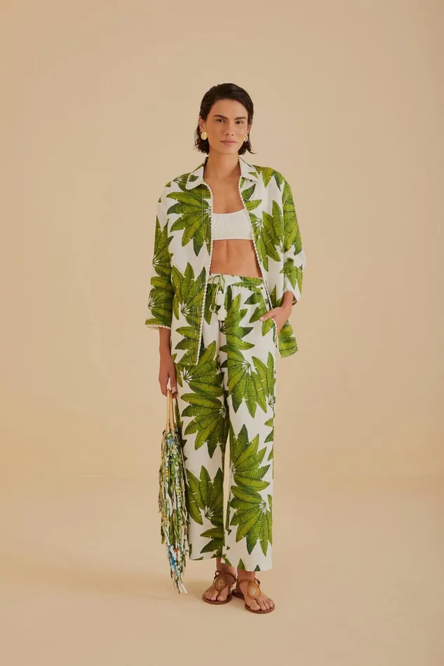 Women OffWhite Palm Fan Pants Palm Fan Offwhite FARM Rio Pants