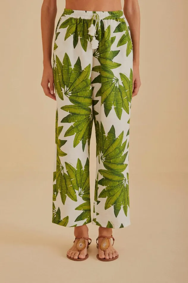 Women OffWhite Palm Fan Pants Palm Fan Offwhite FARM Rio Pants