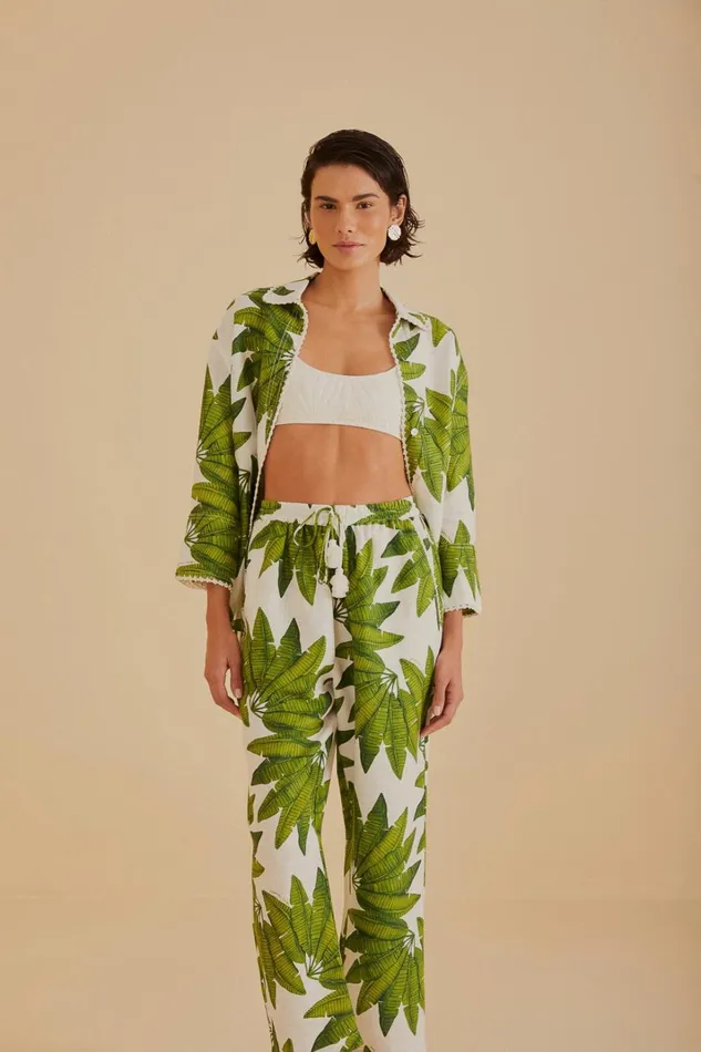 Women OffWhite Palm Fan Pants Palm Fan Offwhite FARM Rio Pants
