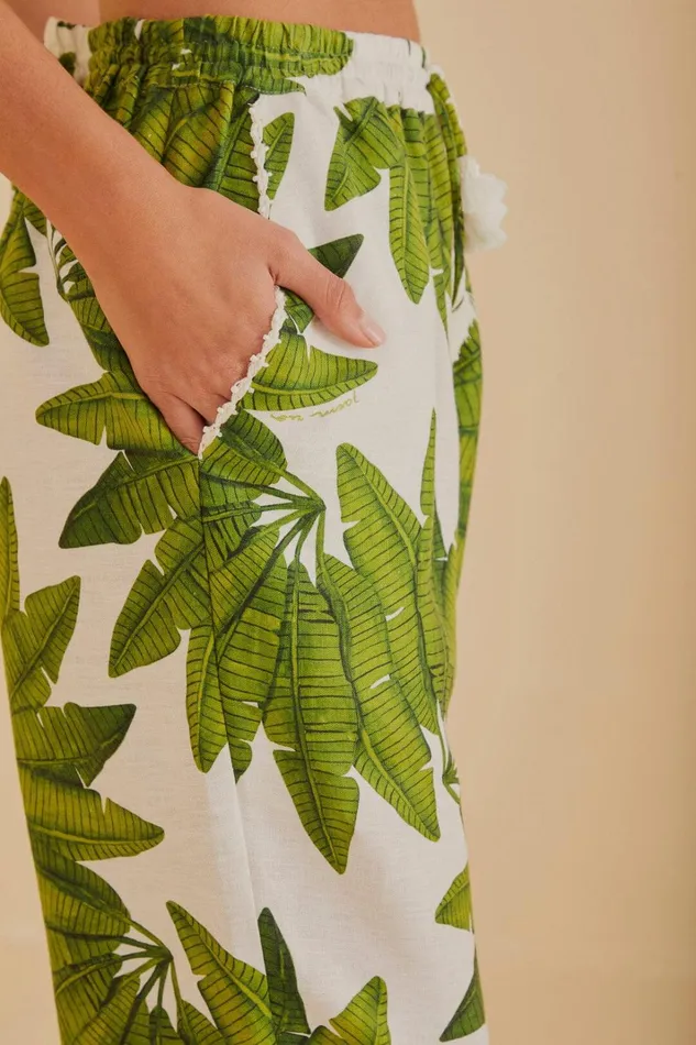 Women OffWhite Palm Fan Pants Palm Fan Offwhite FARM Rio Pants