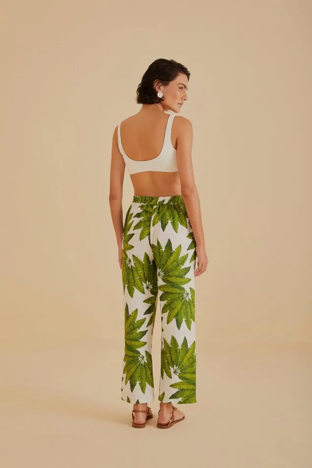 Women OffWhite Palm Fan Pants Palm Fan Offwhite FARM Rio Pants