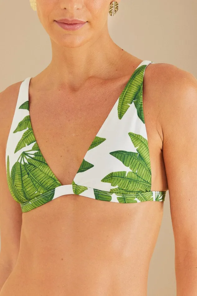 Women OffWhite Palm Fan Triangle Bikini Top Palm Fan Offwhite FARM Rio Bikinis