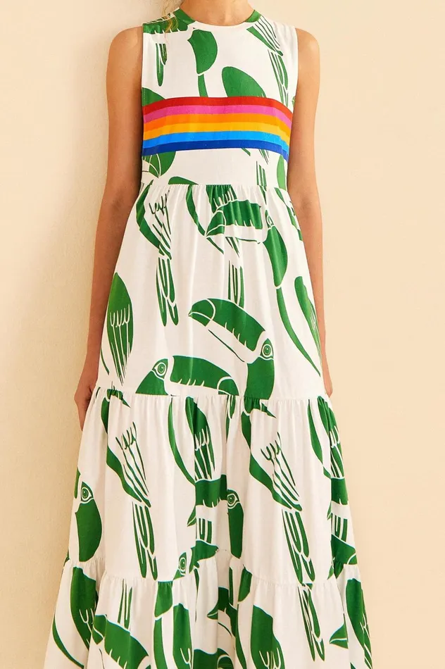 Women OffWhite Rainbow Toucans Organic Cotton Maxi Dress Rainbow Toucans Off White FARM Rio Maxi Dresses Women OffWhite Rainbow Toucans Organic Cotton Maxi Dress Rainbow Toucans Off White FARM Rio Maxi Dresses