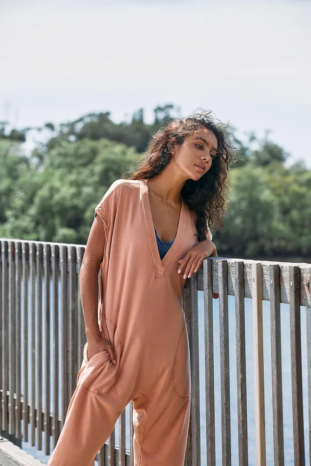 Women OnePieces Free People Hot Shot VNeck Onesie Sunbaked