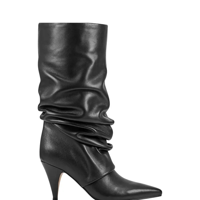 Women Paityn Scrunch Dress Boot Black Leather Marc Fisher Boots