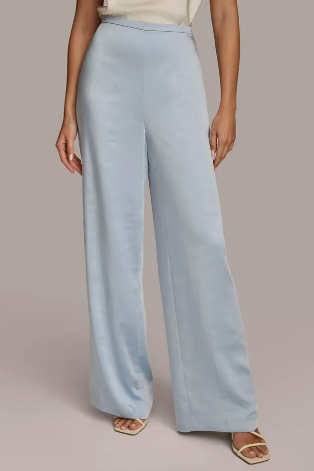 Women Pants Donna Karan FLAT FRONT WIDE LEG PANT Glacial Blue