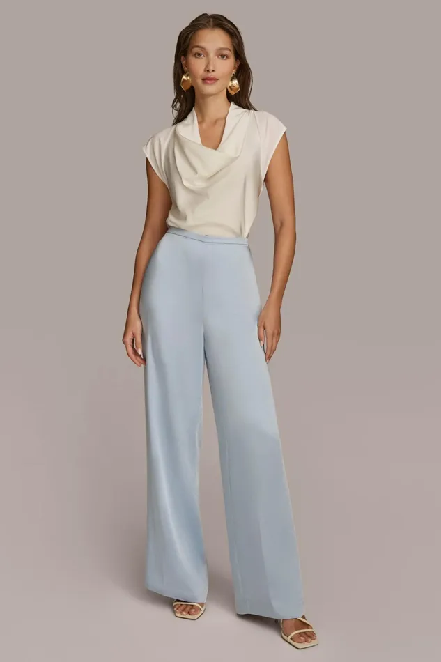 Women Pants Donna Karan FLAT FRONT WIDE LEG PANT Glacial Blue