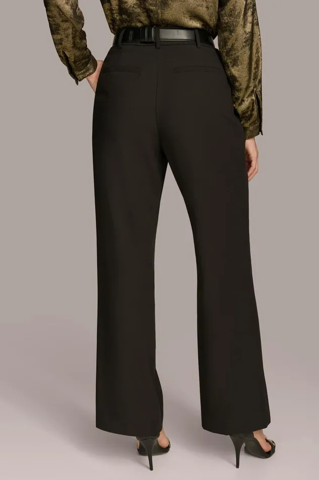 Women Pants Donna Karan WIDE LEG TROUSER WITH CHAIN BELT Black