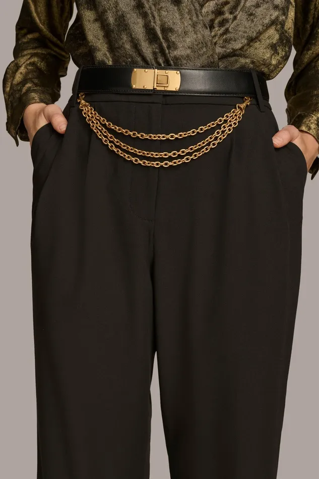 Women Pants Donna Karan WIDE LEG TROUSER WITH CHAIN BELT Black