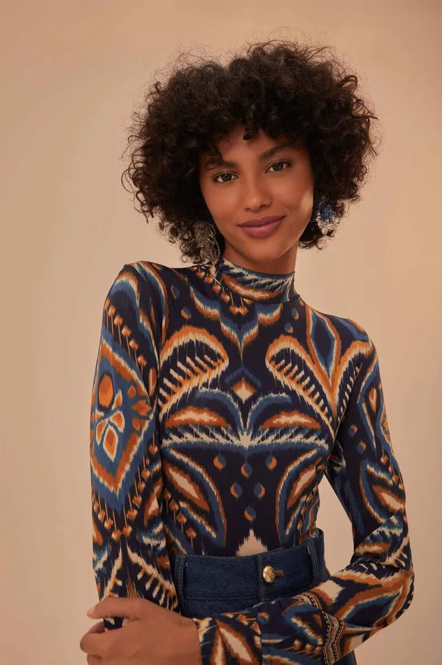 Women Pineapple Ikat Blue Jersey Blouse Pineapple Ikat Blue FARM Rio Blouses