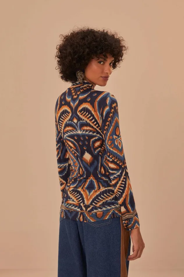 Women Pineapple Ikat Blue Jersey Blouse Pineapple Ikat Blue FARM Rio Blouses