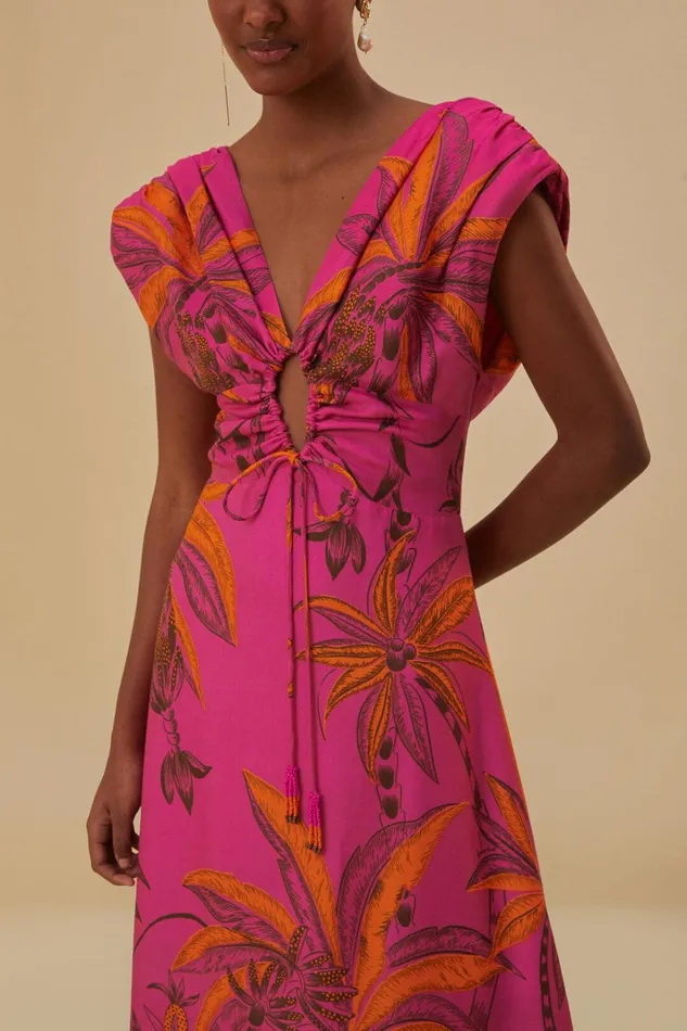 Women Pink Beach Forest Lenzing Ecovero Viscose Maxi Dress Beach Forest Pink FARM Rio Maxi Dresses
