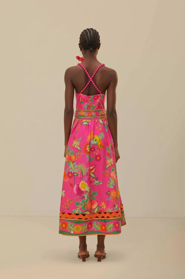 Women Pink Delicate Fruit Garden Organic Cotton Midi Dress Delicate Fruit Garden Pink FARM Rio Midi Dresses