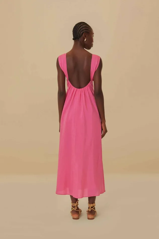 Women Pink Floral Details Sleeveless Midi Dress Pink FARM Rio Midi Dresses