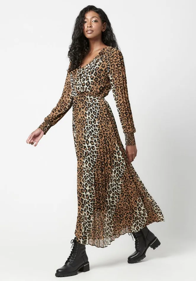 Women Pleated Tully Midi Dress Ombre Leopard Buffalo David Bitton Dresses and Jumpsuits