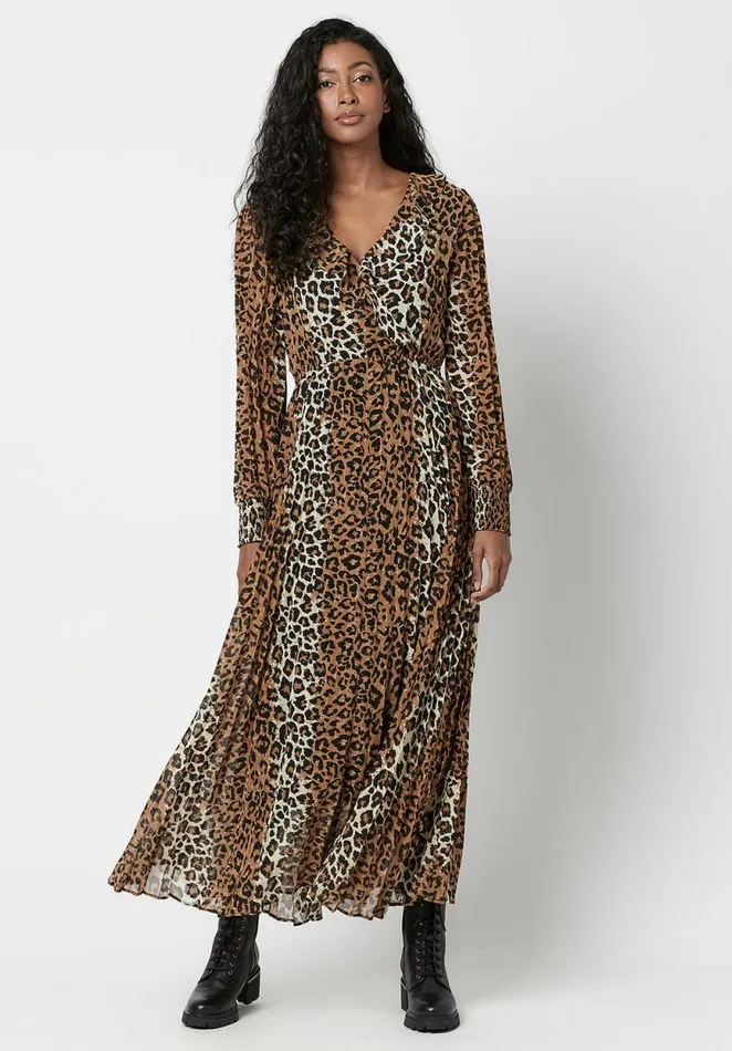 Women Pleated Tully Midi Dress Ombre Leopard Buffalo David Bitton Dresses and Jumpsuits