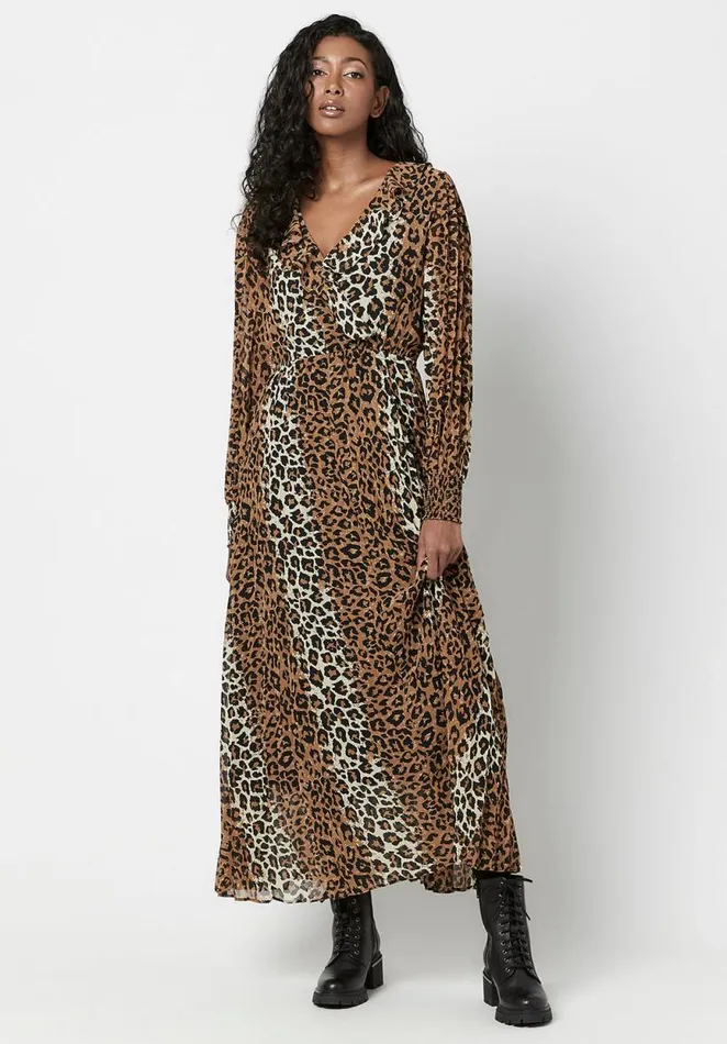 Women Pleated Tully Midi Dress Ombre Leopard Buffalo David Bitton Dresses and Jumpsuits