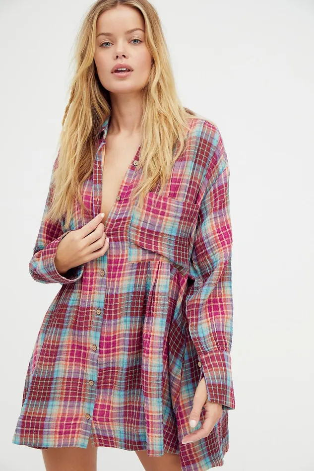 Women Printed Dresses Free People The Voyage Shirtdress Raisin Combo