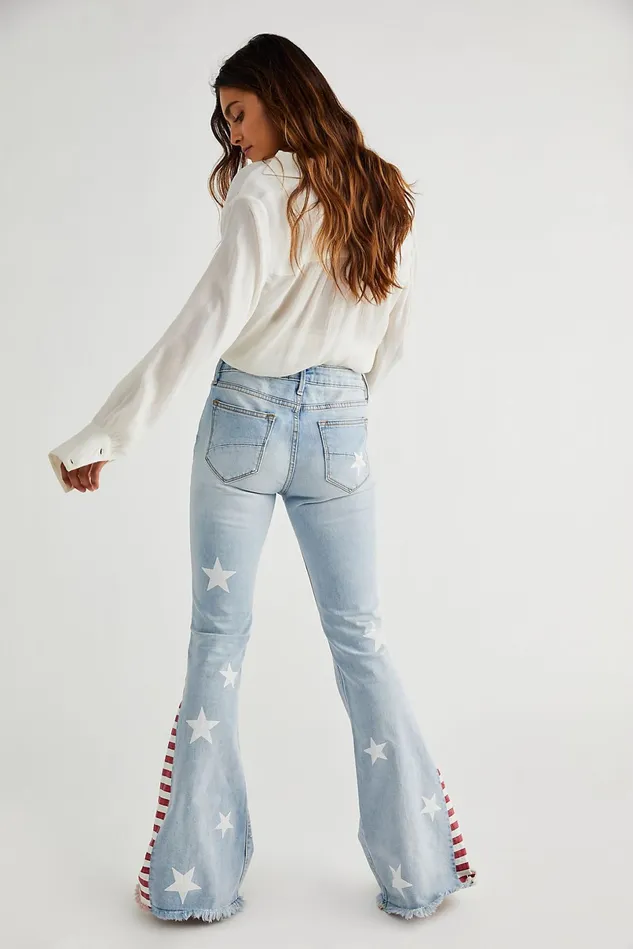 Women Printed Jeans Free People Driftwood Farrah Printed Flare Jeans Gba Wash