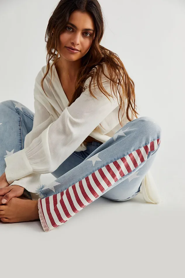 Women Printed Jeans Free People Driftwood Farrah Printed Flare Jeans Gba Wash