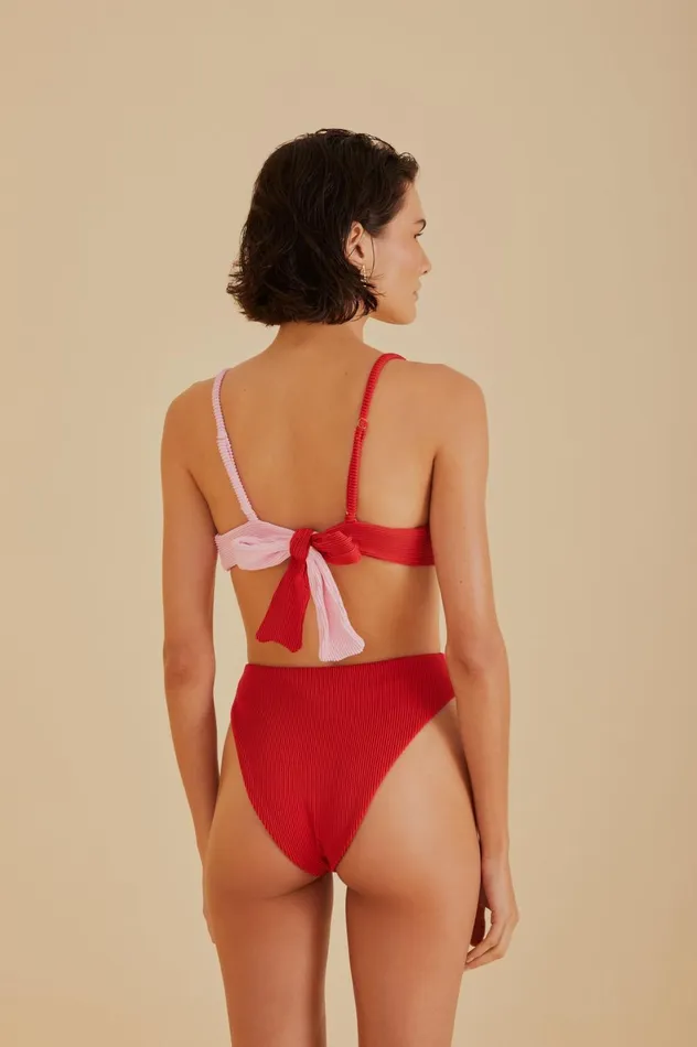 Women Red High Waist Bikini Bottom Pink And Red FARM Rio Bikinis