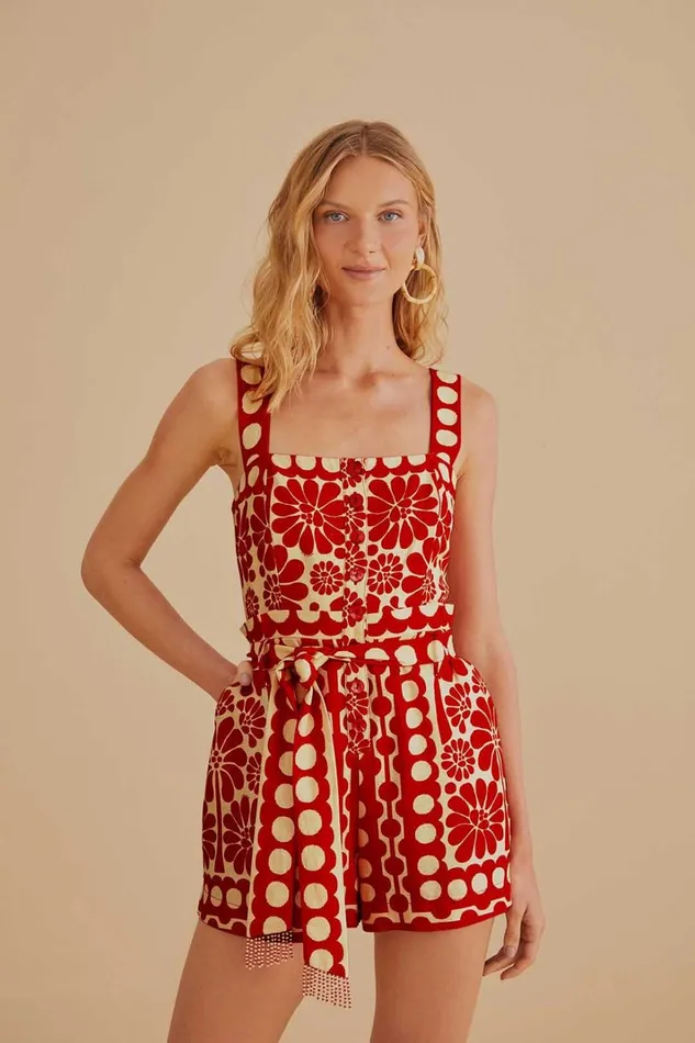 Women Red Palermo Sleeveless Romper Palermo Red FARM Rio Rompers