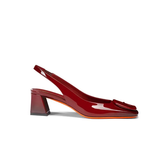 Women Red Patent Leather MidHeel Pump Santoni Pumps and Heels