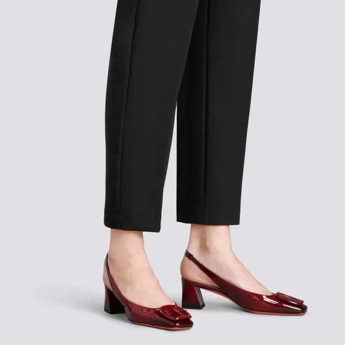 Women Red Patent Leather MidHeel Pump Santoni Pumps and Heels