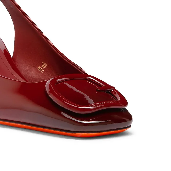 Women Red Patent Leather MidHeel Pump Santoni Pumps and Heels