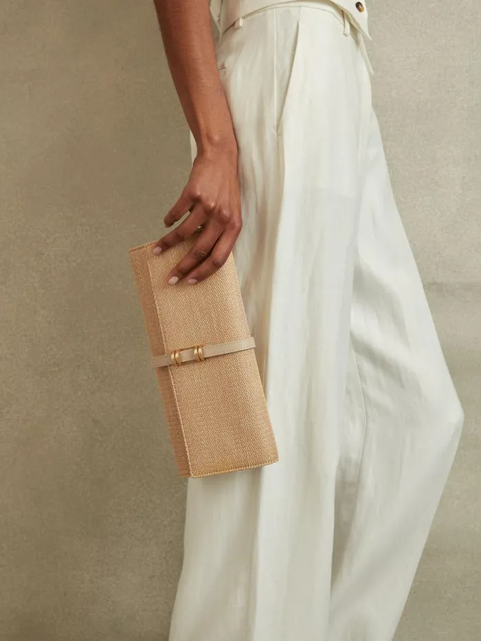 Women Reiss Bags Regent Raffia Baguette Clutch Bag Natural