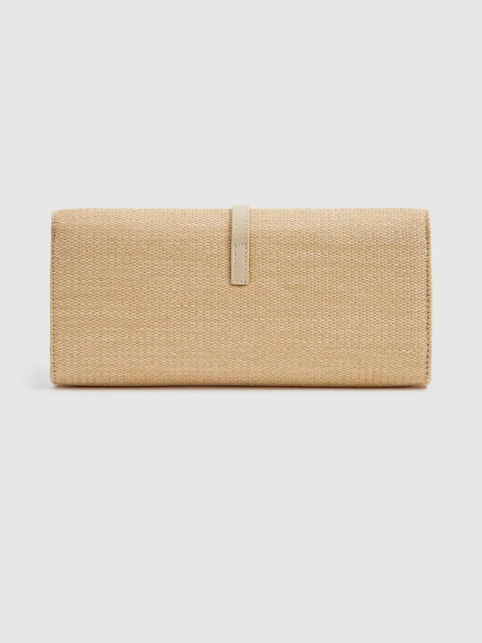Women Reiss Bags Regent Raffia Baguette Clutch Bag Natural