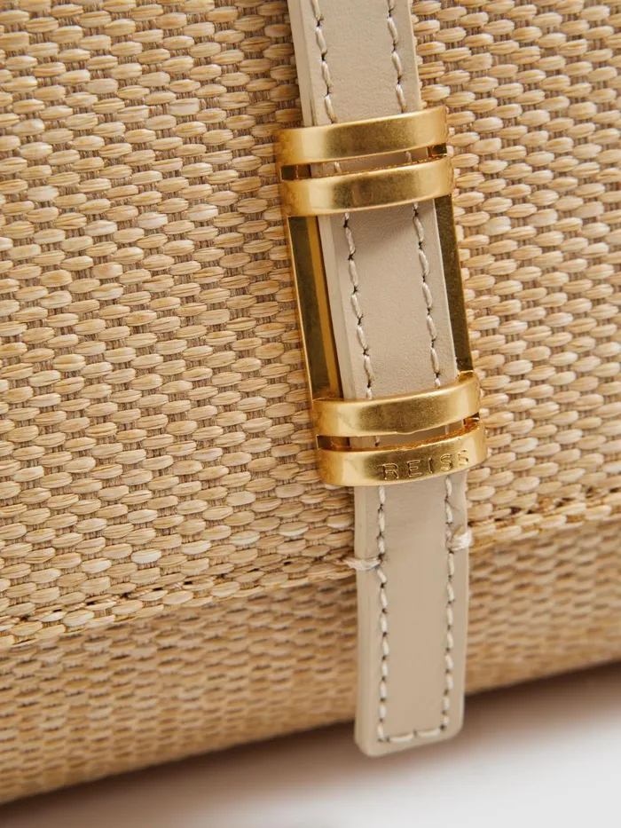 Women Reiss Bags Regent Raffia Baguette Clutch Bag Natural