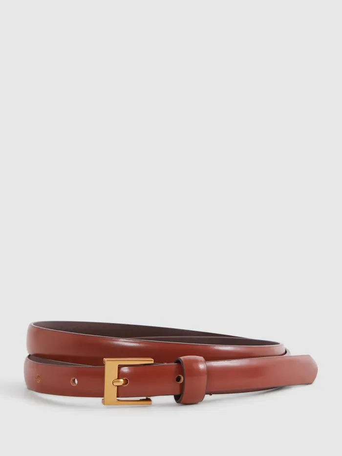 Women Reiss Belts Holly Thin Leather Belt Tan