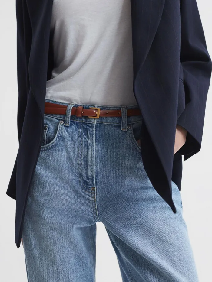 Women Reiss Belts Holly Thin Leather Belt Tan