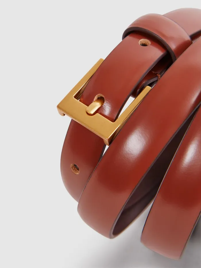 Women Reiss Belts Holly Thin Leather Belt Tan