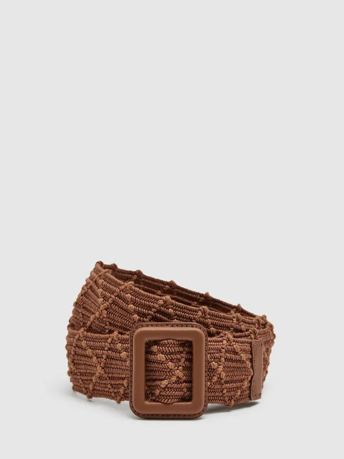 Women Reiss Belts Vivian Elasticated Woven Belt Tan