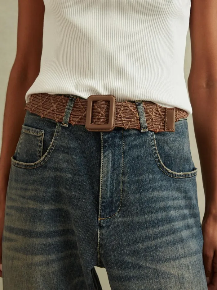 Women Reiss Belts Vivian Elasticated Woven Belt Tan