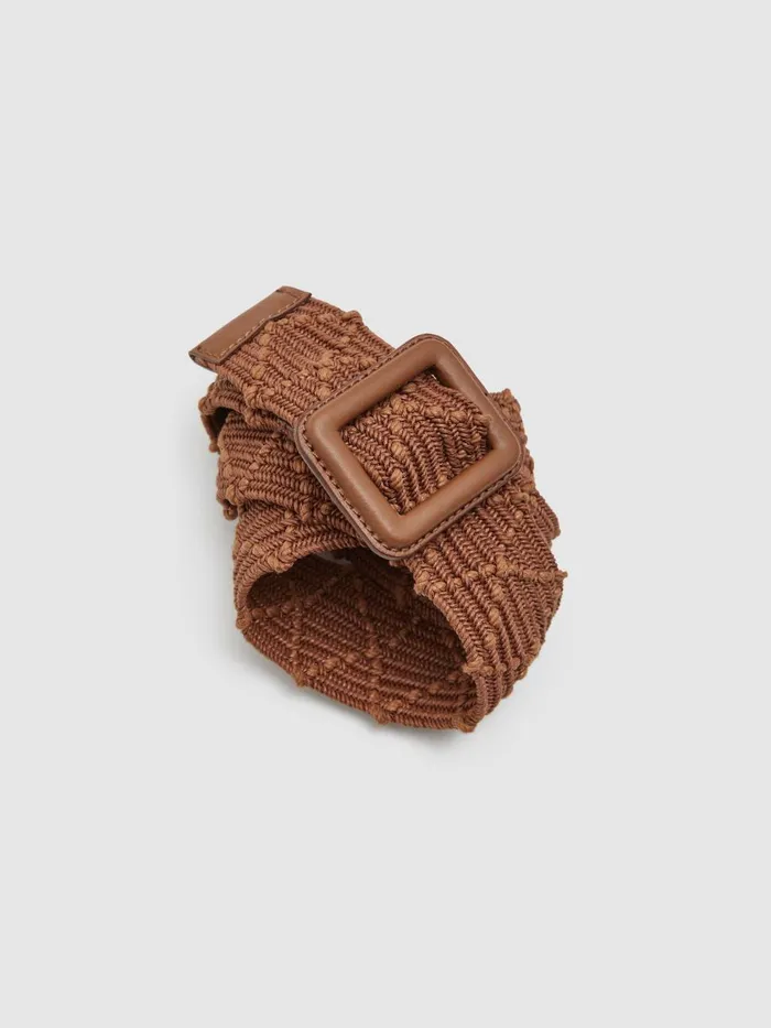 Women Reiss Belts Vivian Elasticated Woven Belt Tan