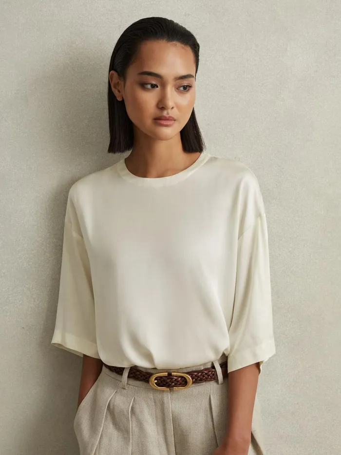 Women Reiss Blouses and Shirts Anya Relaxed Satin Blouse Ivory