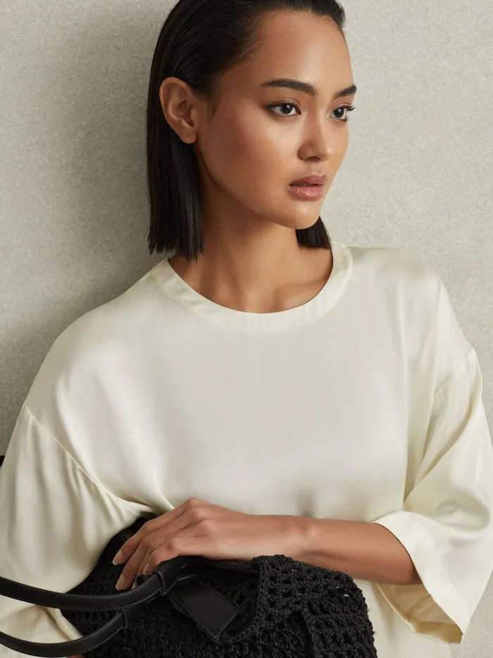 Women Reiss Blouses and Shirts Anya Relaxed Satin Blouse Ivory